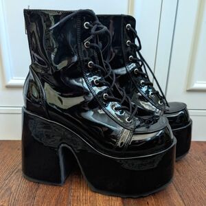 Demonia Camel 203 Black Platform Lace-Up Ankle Boots